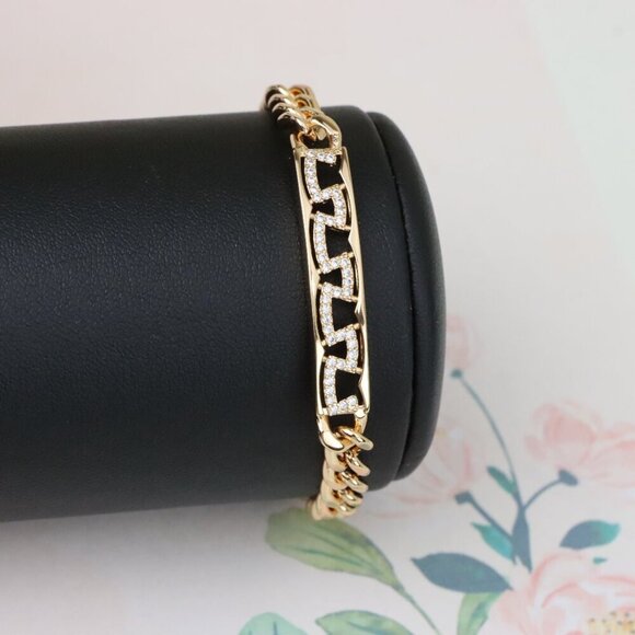 "Elegant Rose Gold Link Bracelet with Sparkling Geometric Detail, XPBL0949 - Picture 4 of 12